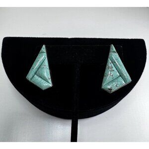 Vintage DTR Jay King Turquoise Geometric Statement Earrings 1” Bold Design